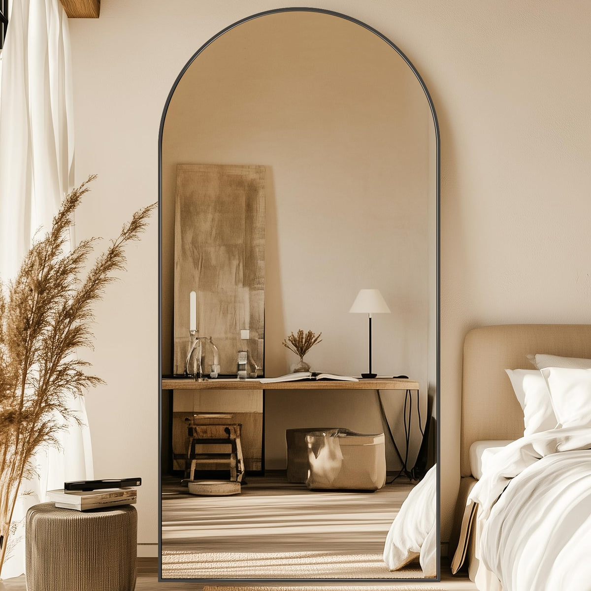 76"x34" Arched Full Length Mirror, Large Floor Mirror, Black