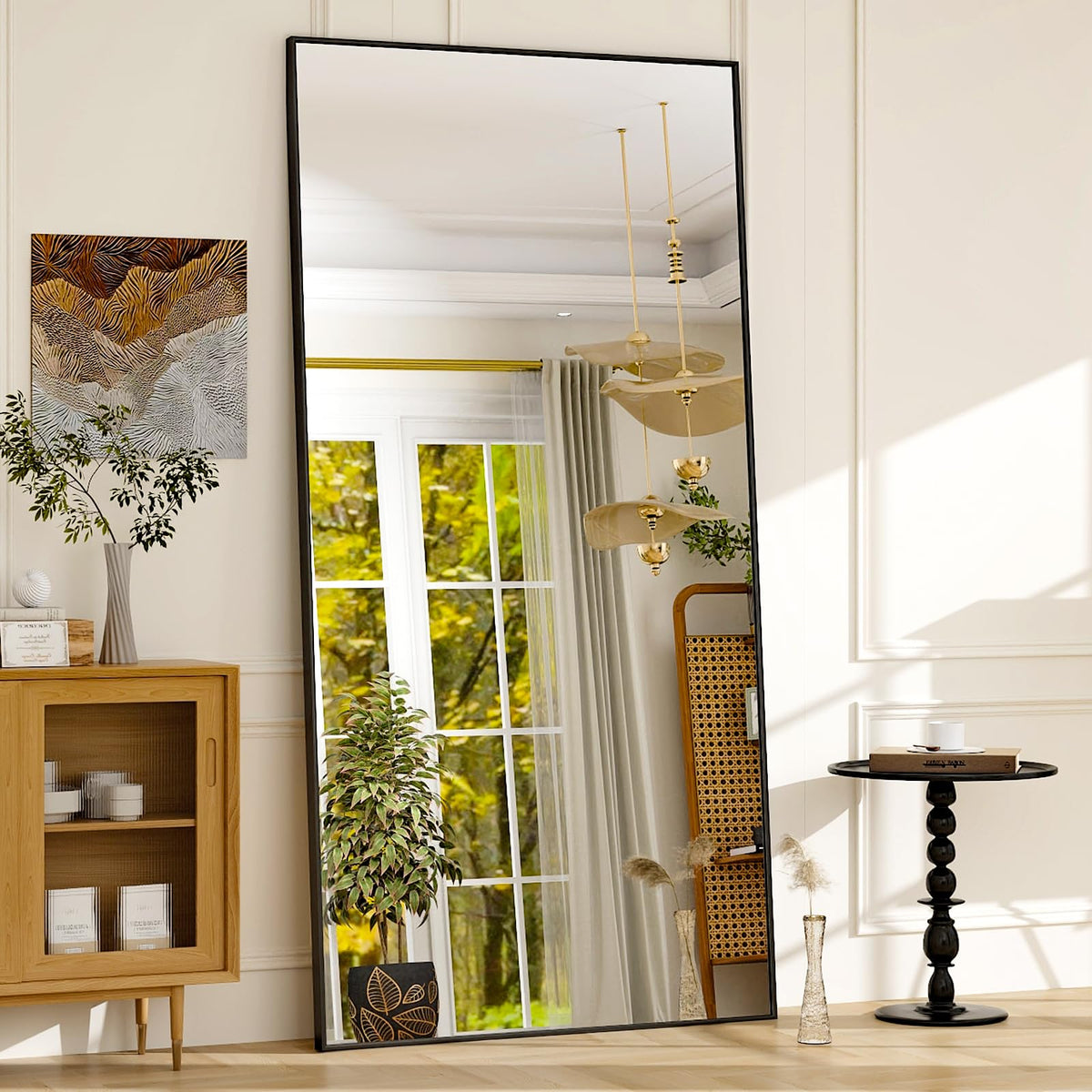 GLSLAND 71"x31" Full Length Mirror Large Floor Mirror with Stand, Black