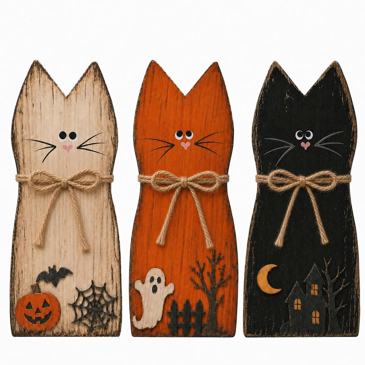 Vintage Halloween Decor Halloween Decorations Indoor Wooden Cats Table Signs for Home Office Farmhouse Kitchen Room Bedroom Mantel Tiered Tray Rustic Wood Signs Halloween Decor