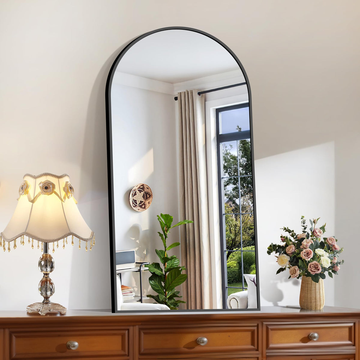 CIRCUMI Arched Wall Mirror, 36"x48" Black Arched Mirror for Bathroom