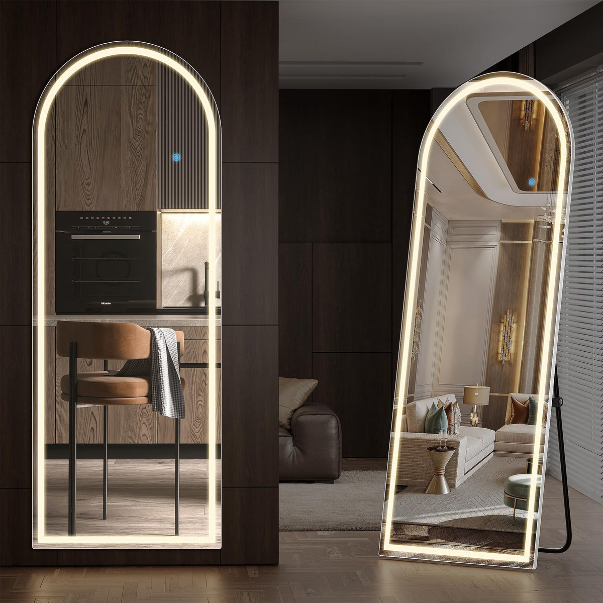 Alpen 71x26 Inches Arched LED Full Length Mirror, Floor Mirror with Stand