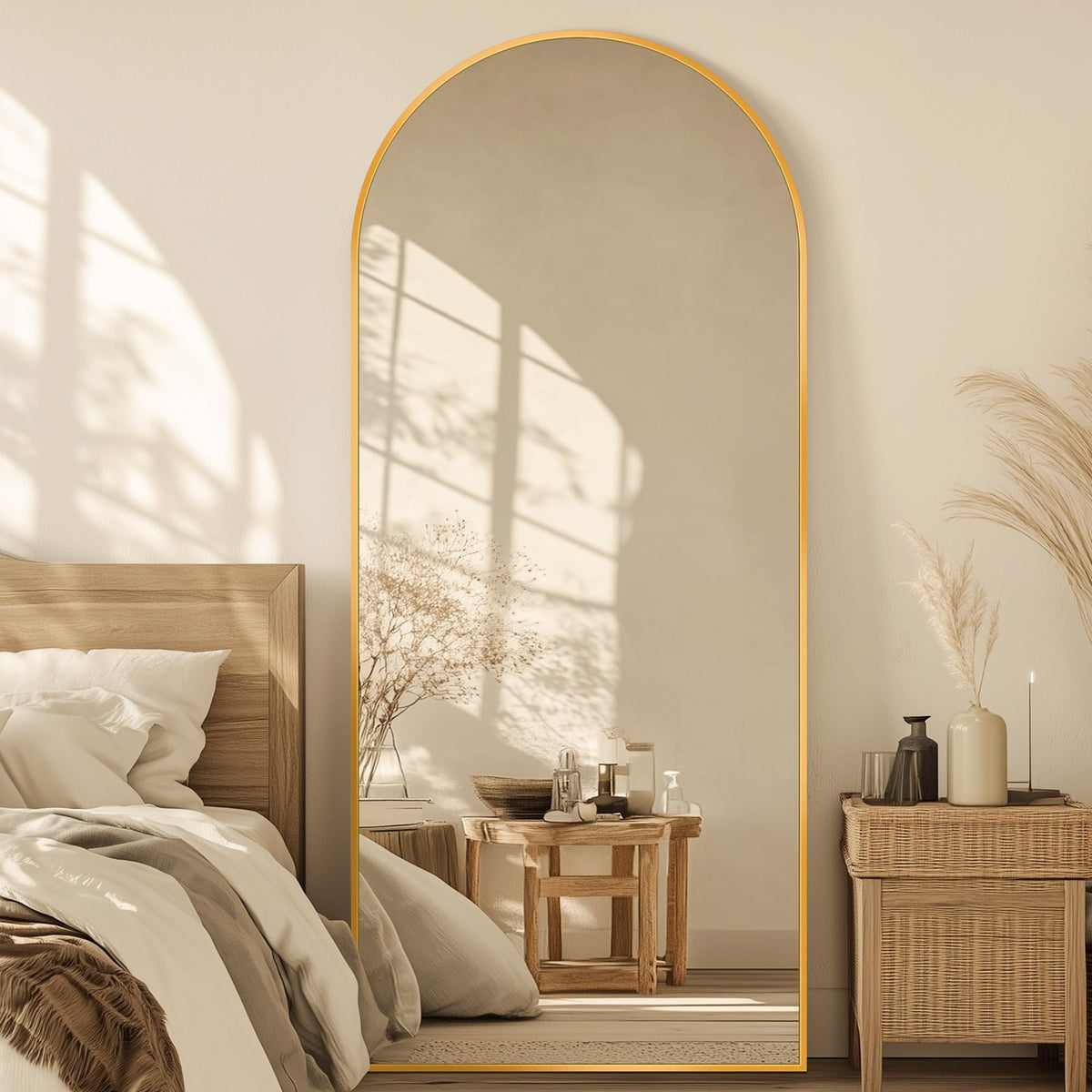 76"x34" Arched Full Length Mirror, Large Floor Mirror, Black