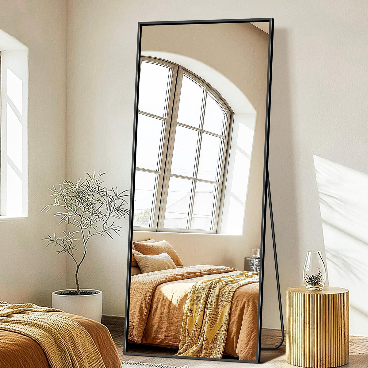 FICTOR Full Length Mirror with Stand, Floor Standing Mirror, 56"x15", Black