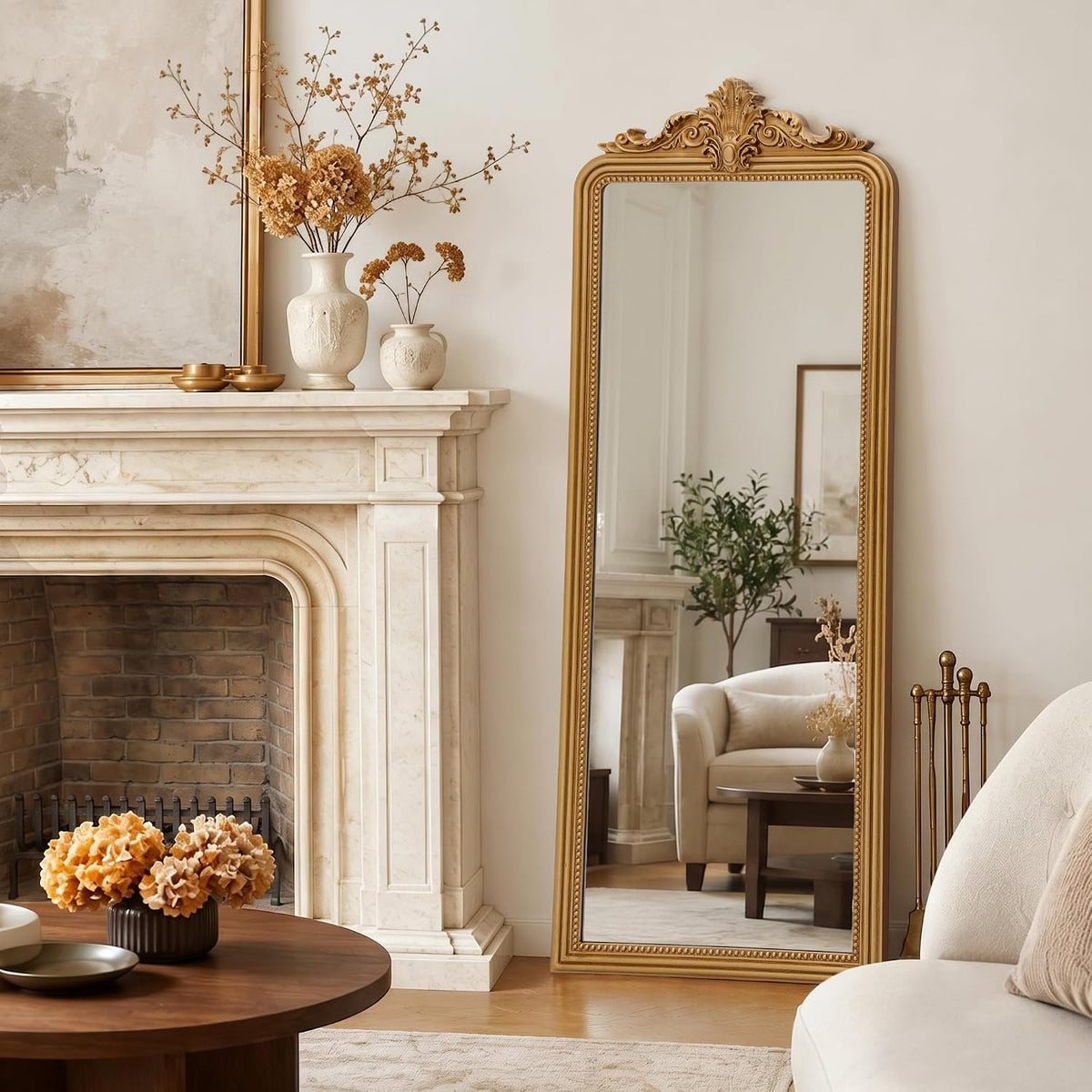 Besdomus Vintage Full Length Mirror: 21"x55" Gold Standing Arched Mirrors