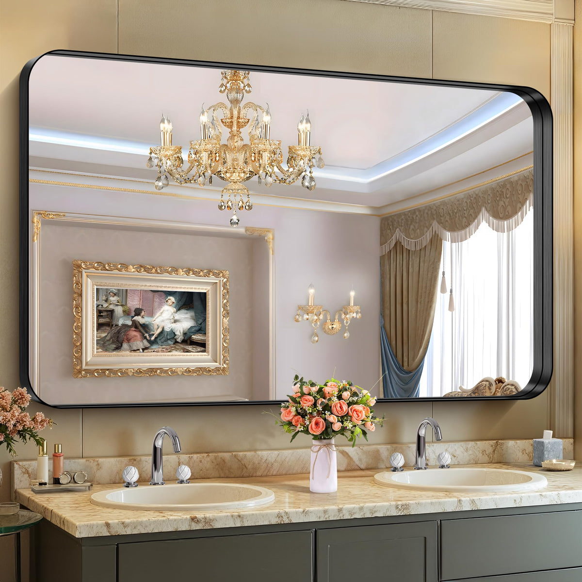CIRCUMI Arched Wall Mirror, 36"x48" Black Arched Mirror for Bathroom