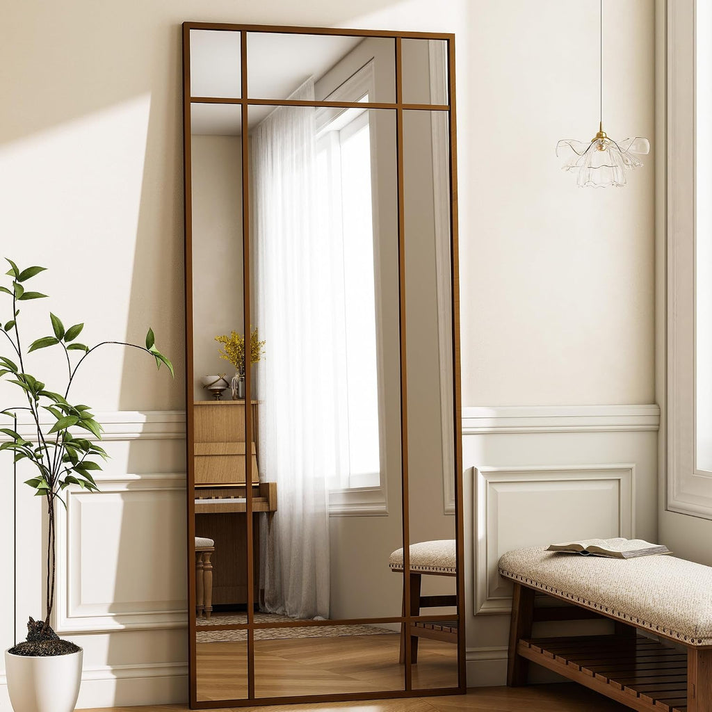 HARRITPURE Windowpane Full Length Mirror, 71"x30" Floor Mirror, Bronze