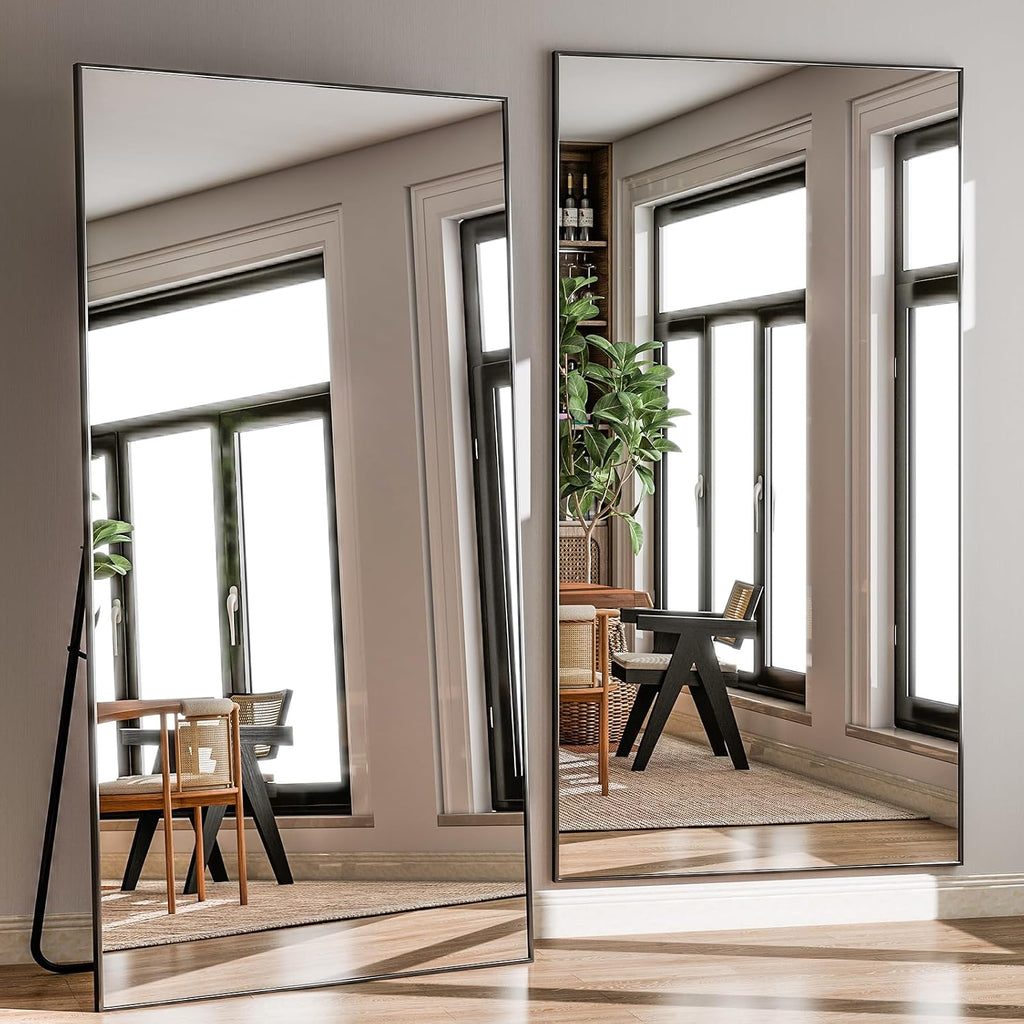 GLSLAND 71"x31" Full Length Mirror Large Floor Mirror with Stand, Black