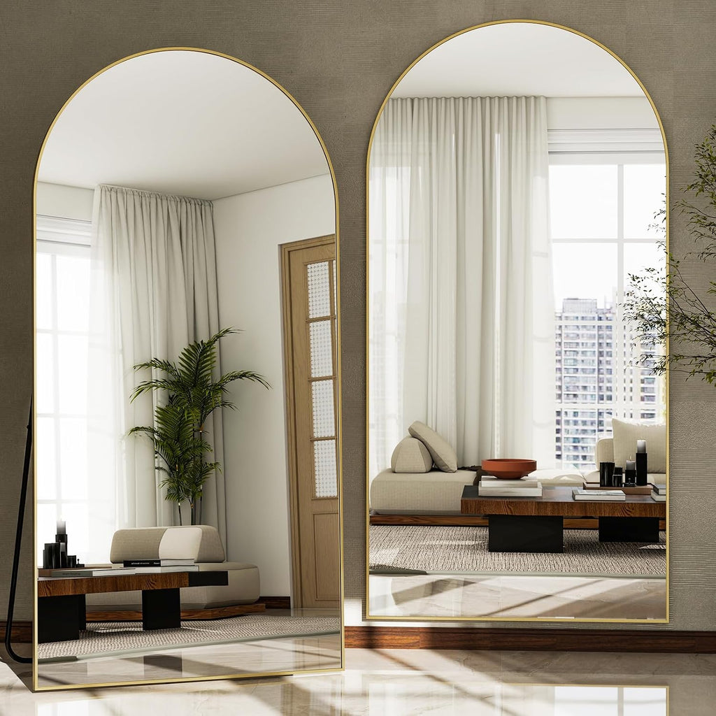 GLSLAND 30x71 Arched Full Length Mirror, Large Full Body Floor Mirror, Gold