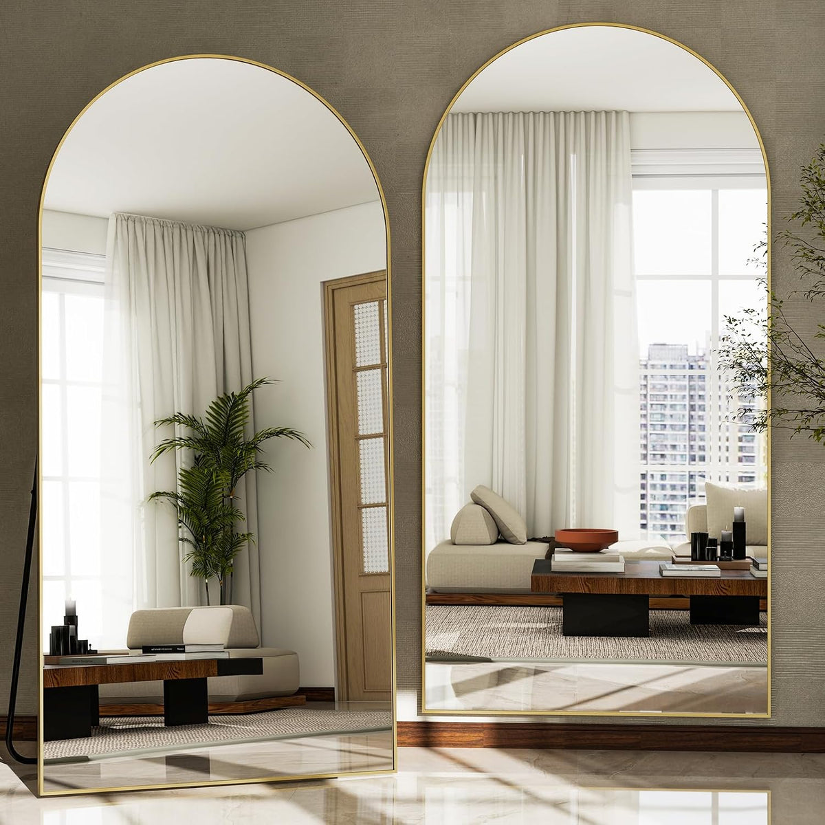 GLSLAND 30x71 Arched Full Length Mirror, Large Full Body Floor Mirror, Gold