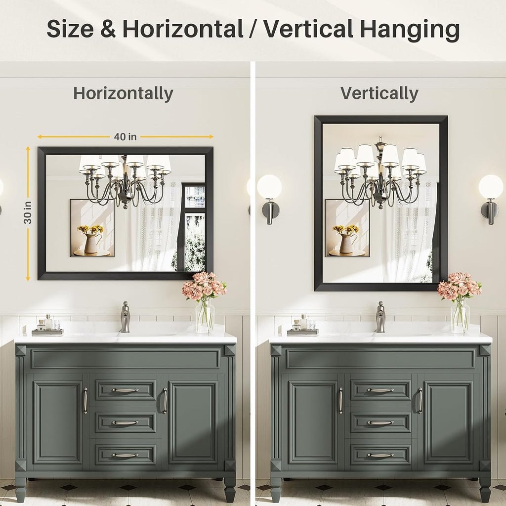 Briivue Black Metal Framed Bathroom Wall Mirror, 40x30 Inch