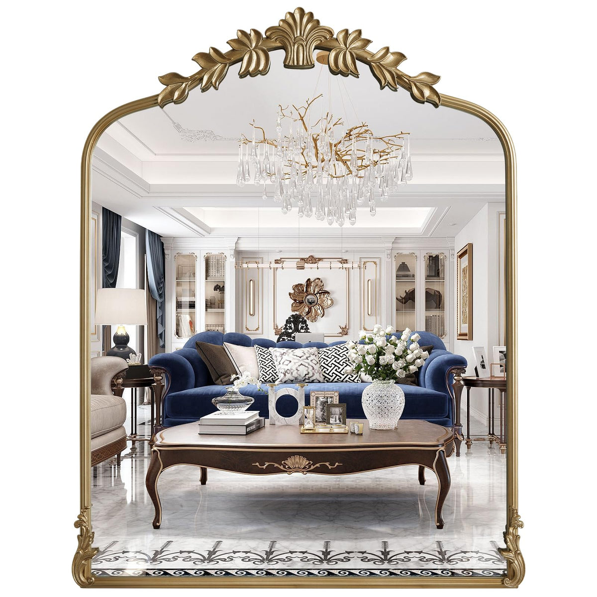 WallBeyond Gold Vintage Mirror for Vanity 32x24 Inch, Gold Antique Mirror with Ornate Frame, Arched Vintage Wall for Bathroom, Living Room, Fireplace, Entryway