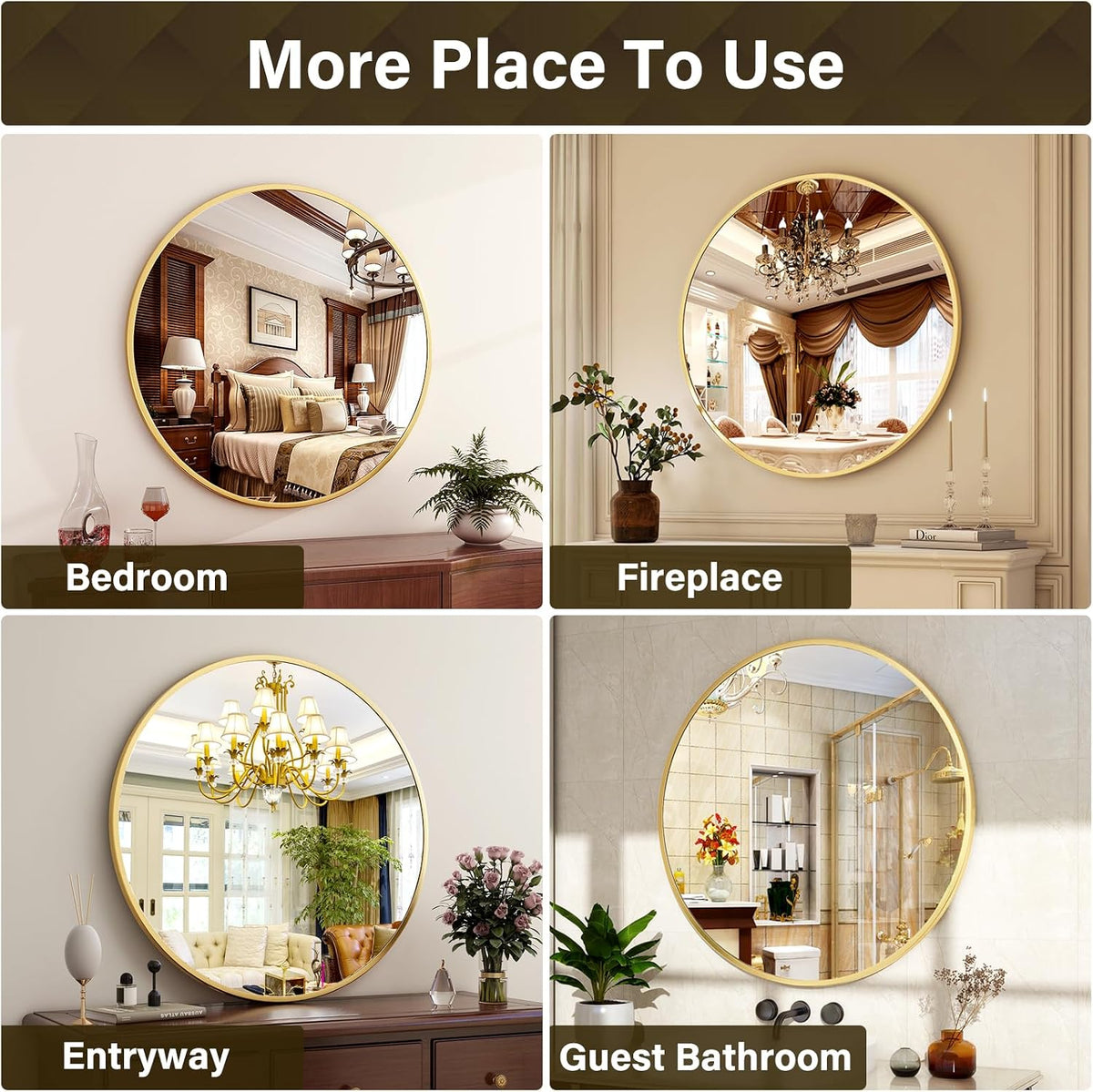 XRAMFY 30 Inch Round Mirror-Gold Circle Mirrors for Bathroom, Entryway