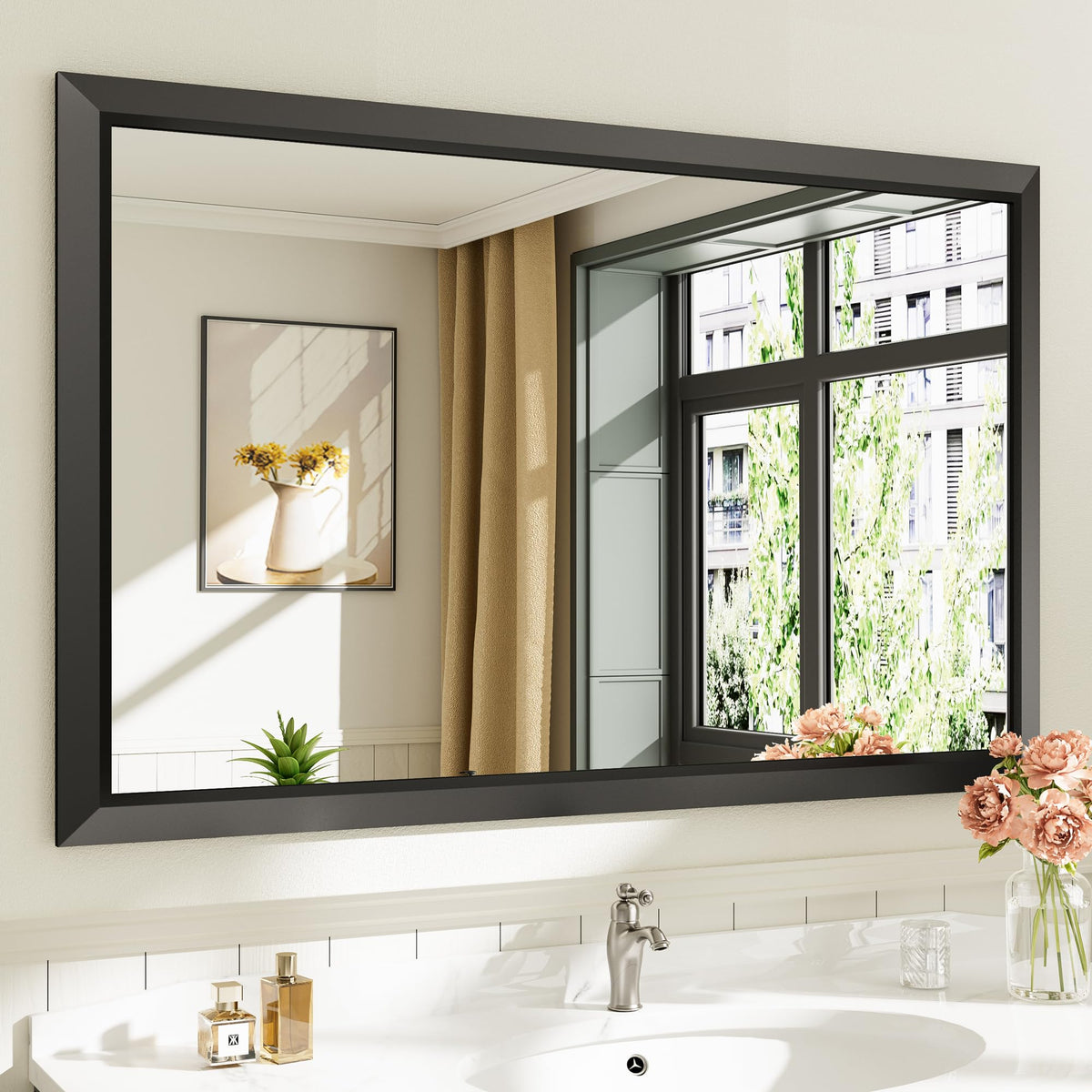 Briivue Black Metal Framed Bathroom Wall Mirror, 40x30 Inch