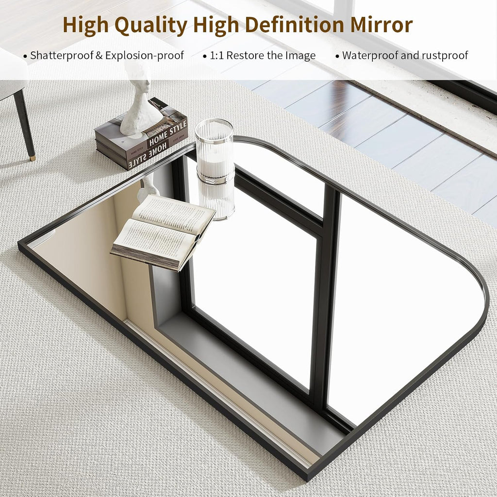 Black Arched Top Wall Mounted Mirror 38"x30"