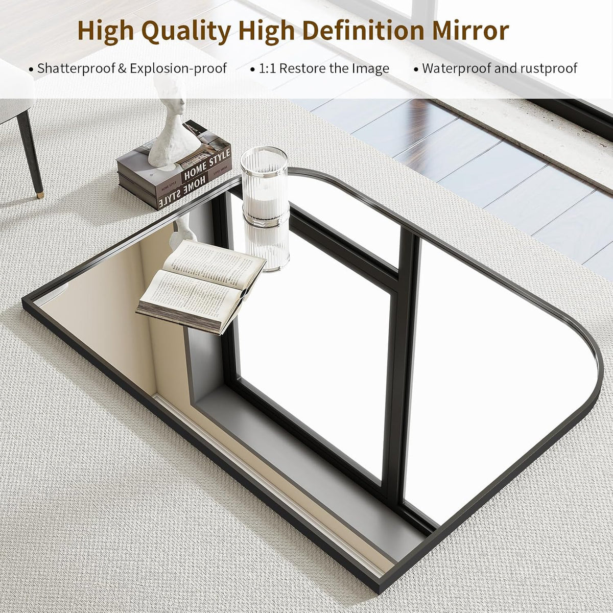 Black Arched Top Wall Mounted Mirror 38"x30"