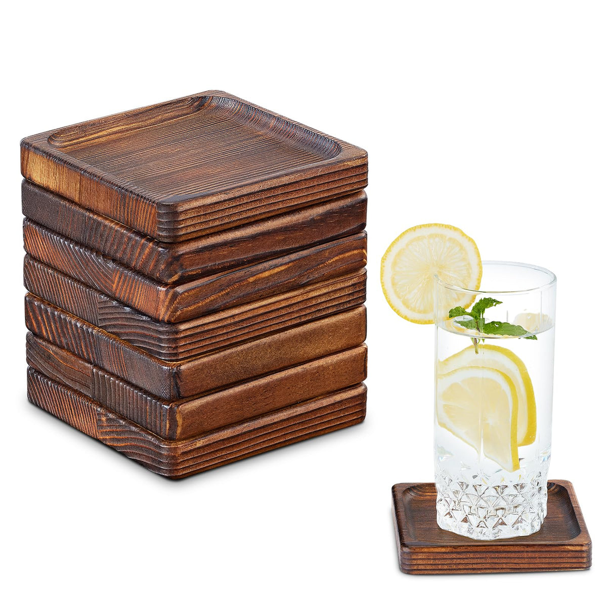 6Pcs Wooden Coasters for Drink-Acacia Wood Drink Coasters Set with Holder
