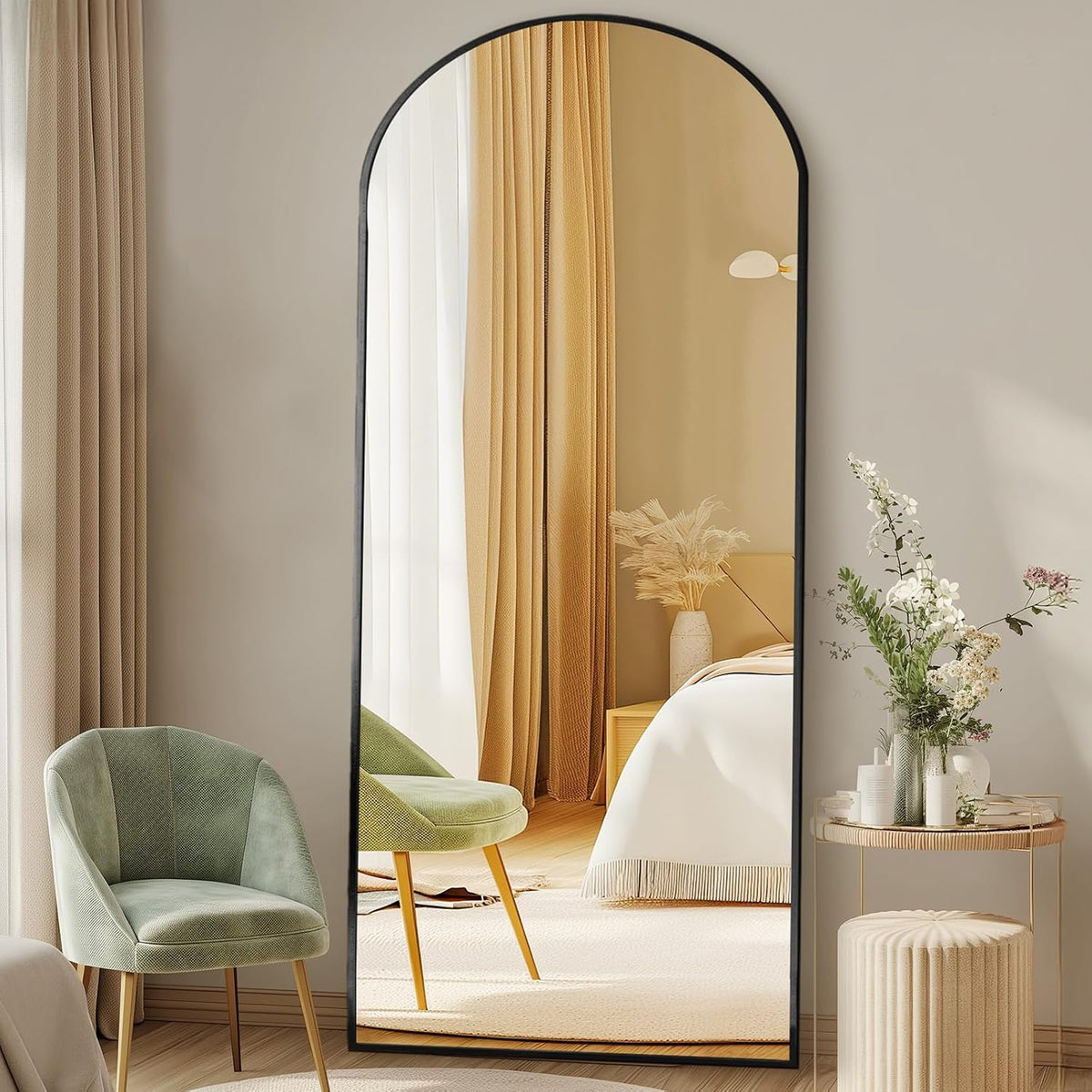 DUMOS 65"x24" Arched Full Length Mirror with Stand, Full Body Floor Mirror