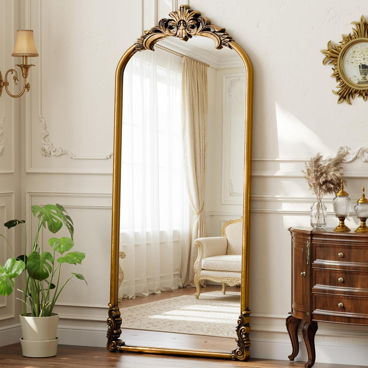 71"x32" Bronze Vintage Arched Full Length Mirror with Carved
