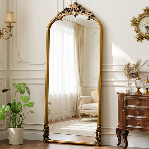 71"x32" Bronze Vintage Arched Full Length Mirror with Carved