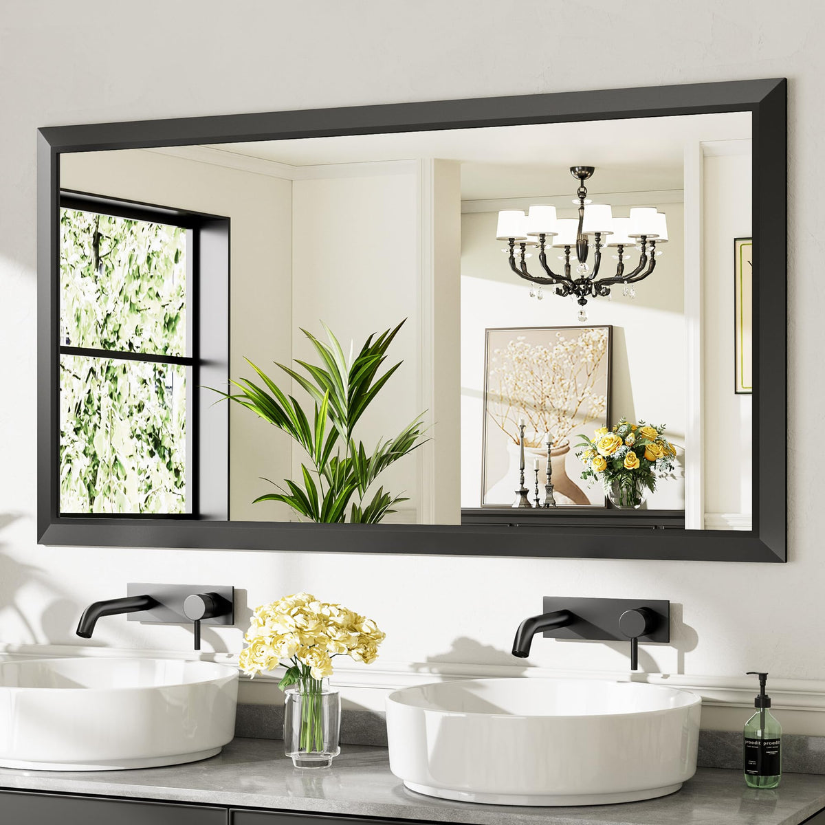 Briivue Black Metal Framed Bathroom Wall Mirror, 40x30 Inch