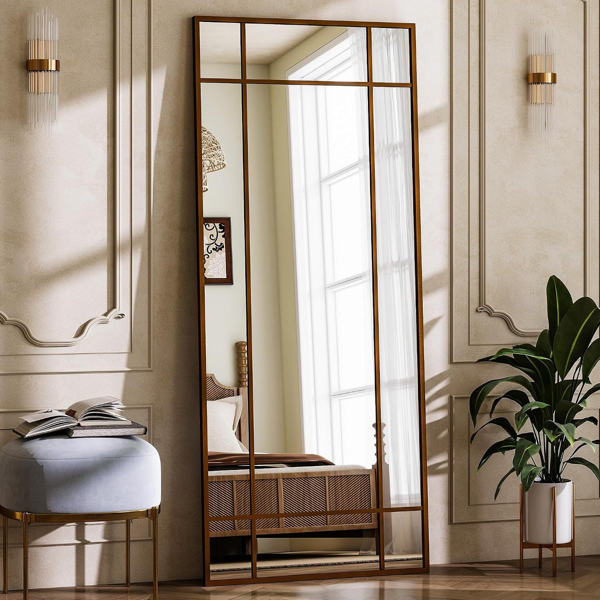 HARRITPURE Windowpane Full Length Mirror, 71"x30" Floor Mirror, Bronze