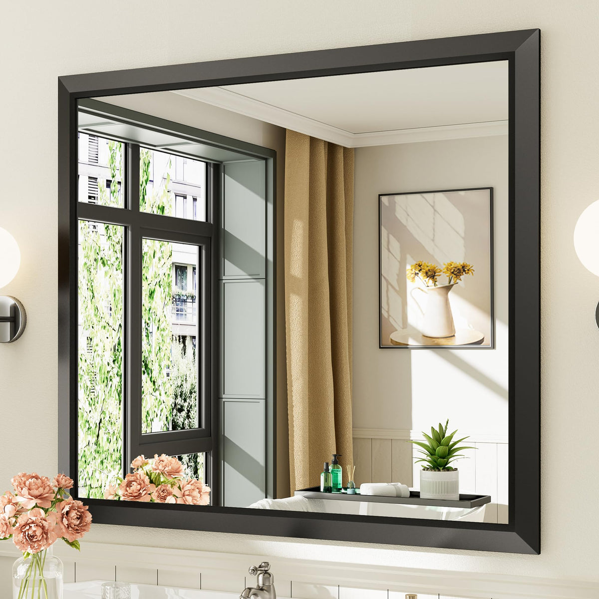Briivue Black Metal Framed Bathroom Wall Mirror, 40x30 Inch