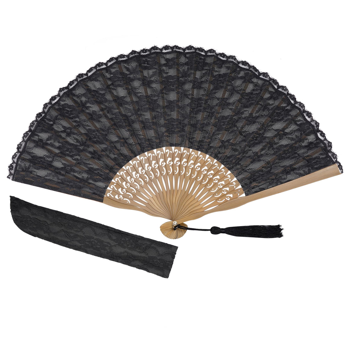 choyaxo Black Lace Handheld Fan Bamboo Folding Fan