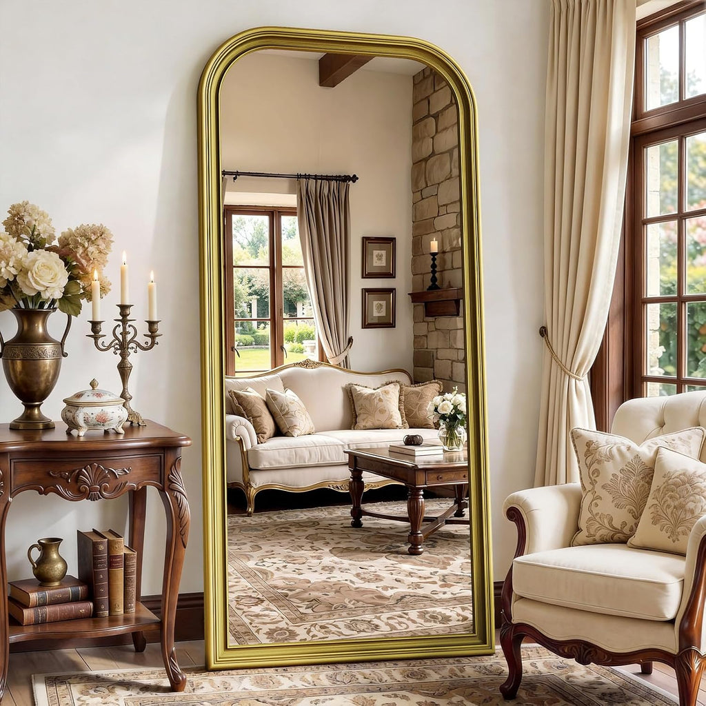 71"x32" Full Length Mirror with Stand, Arched PU Frame