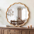 FICTOR Round Wood Wall Mirror, 36" Boho Wavy Circle Mirror