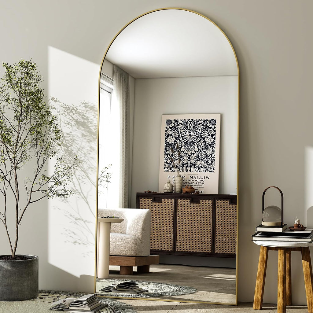 GLSLAND 30x71 Arched Full Length Mirror, Large Full Body Floor Mirror, Gold