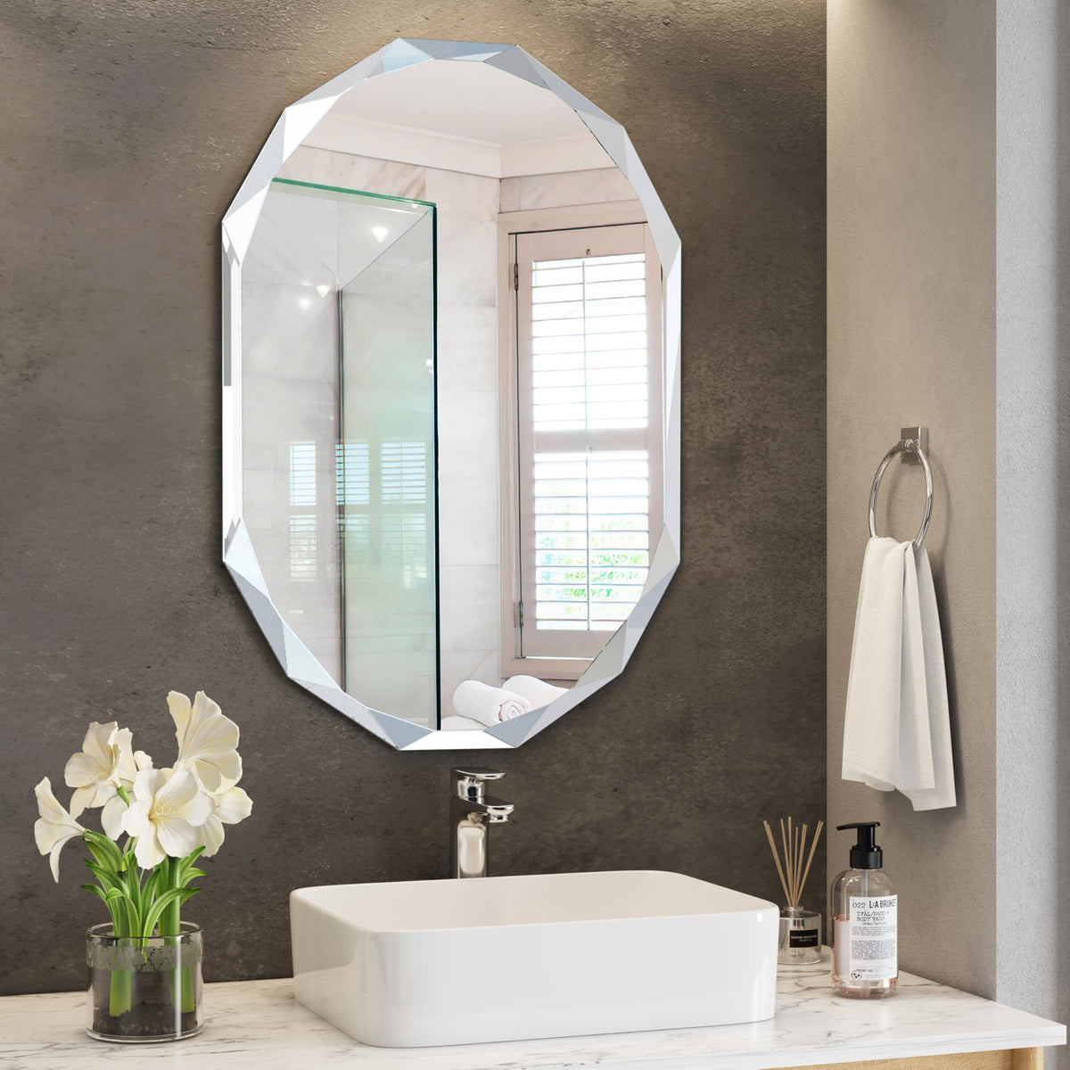 Silver Wall Mirror-Beveled Edge Frameless Mirror for Bathroom, Vanity, Bedroom, Rectangle Mirrors （32X24inch）