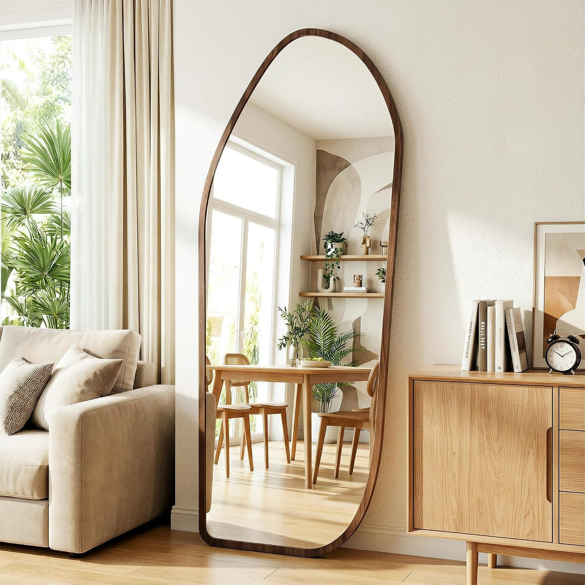 Suidia Full Length Mirror, Oversized Floor Mirror with Solid Wood Frame, Large Standing Mirror for Bedroom Living Room, Wood Art Style, Dark Walnut, 68" L x 26" W