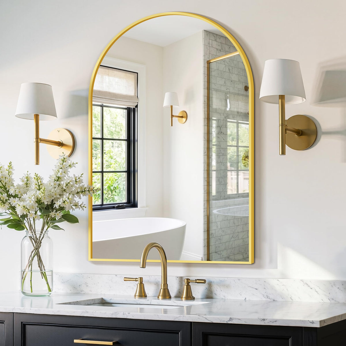 FGU Arched Bathroom Mirror for Over Sink 2 Pack 38"x26" Black Vanity Mirror