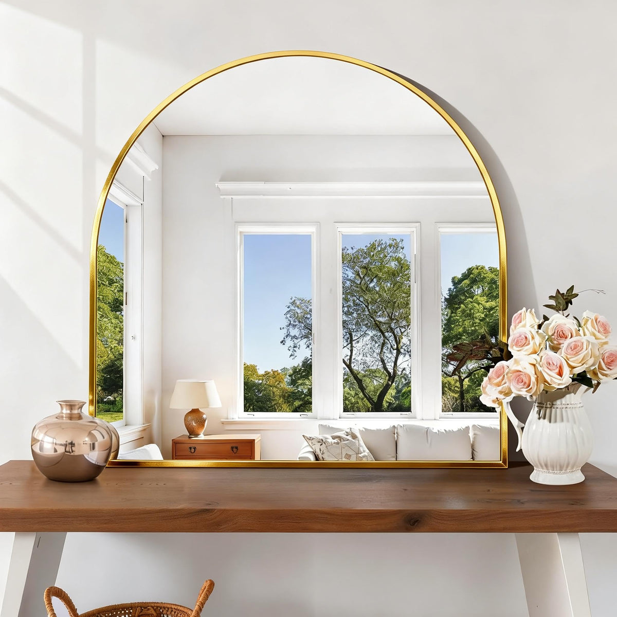 CIRCUMI Arched Wall Mirror, 36"x48" Black Arched Mirror for Bathroom