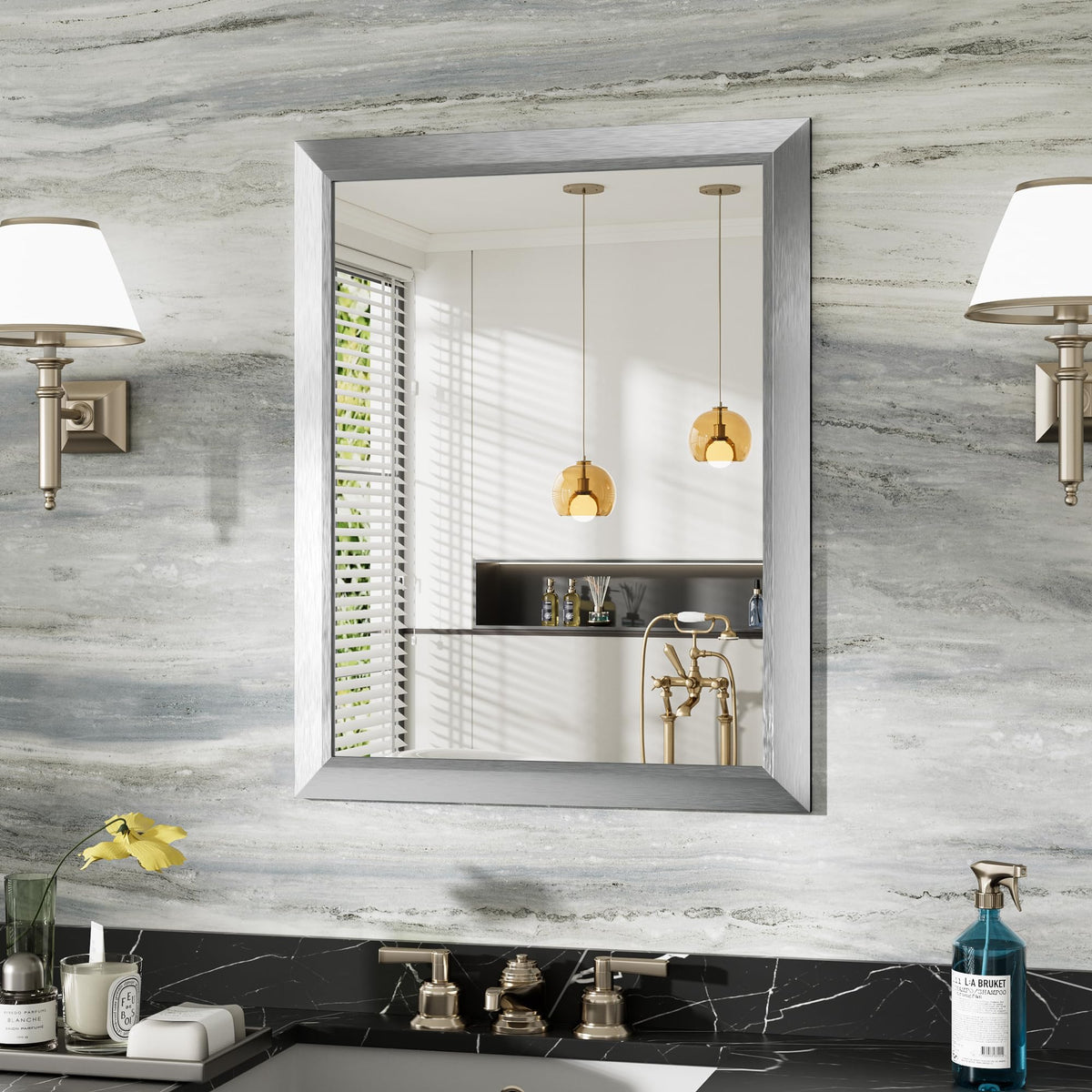 Briivue Black Metal Framed Bathroom Wall Mirror, 40x30 Inch
