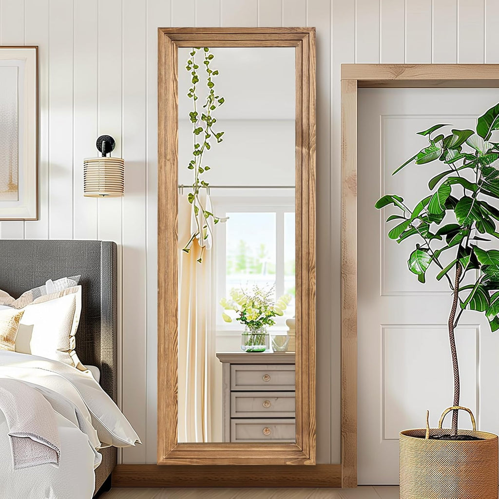 Full Length Mirror, 65 x 24 Inch Solid Wood Floor Mirror, Wood