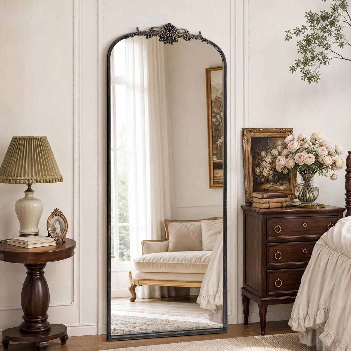 Besdomus Vintage Arched Gold Mirror: 40"x29" Large Brass Antique Decorative