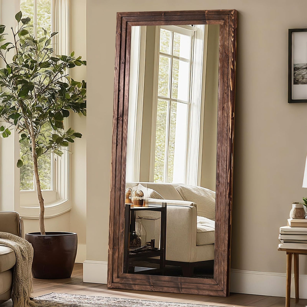 Full Length Mirror, 65 x 24 Inch Solid Wood Floor Mirror, Wood