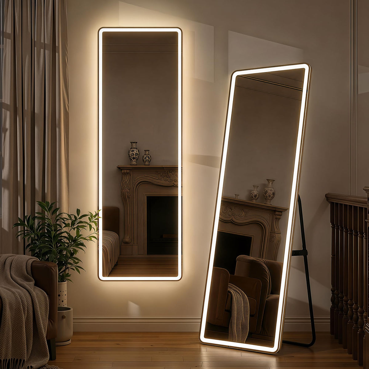 Full Length Mirror with Lights, 71" x 26" LED Floor Mirror, Full Body Dressing Standing Mirrors with Dimming & 3 Color Lighting, Hanging Mounted Mirrors for Living Room Bedroom Cloakroom