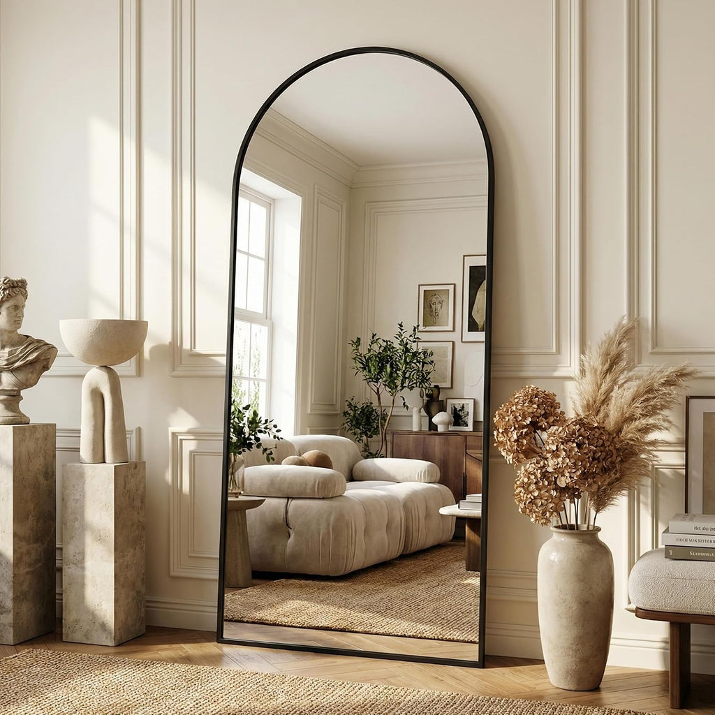 Suidia 71"x28" Arched Full Length Mirror with Stand, Black Floor Mirror