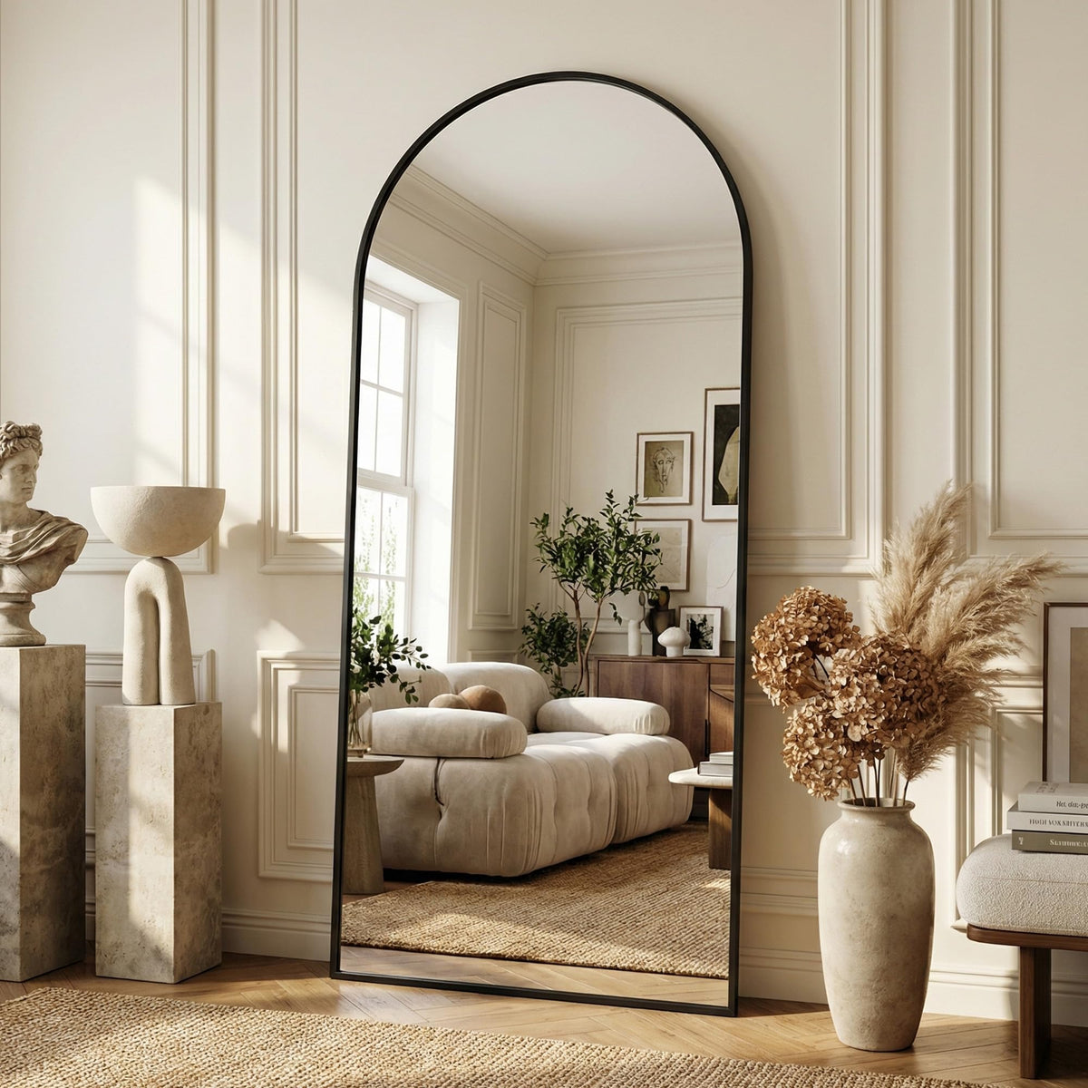 Suidia 71"x28" Arched Full Length Mirror with Stand, Black Floor Mirror