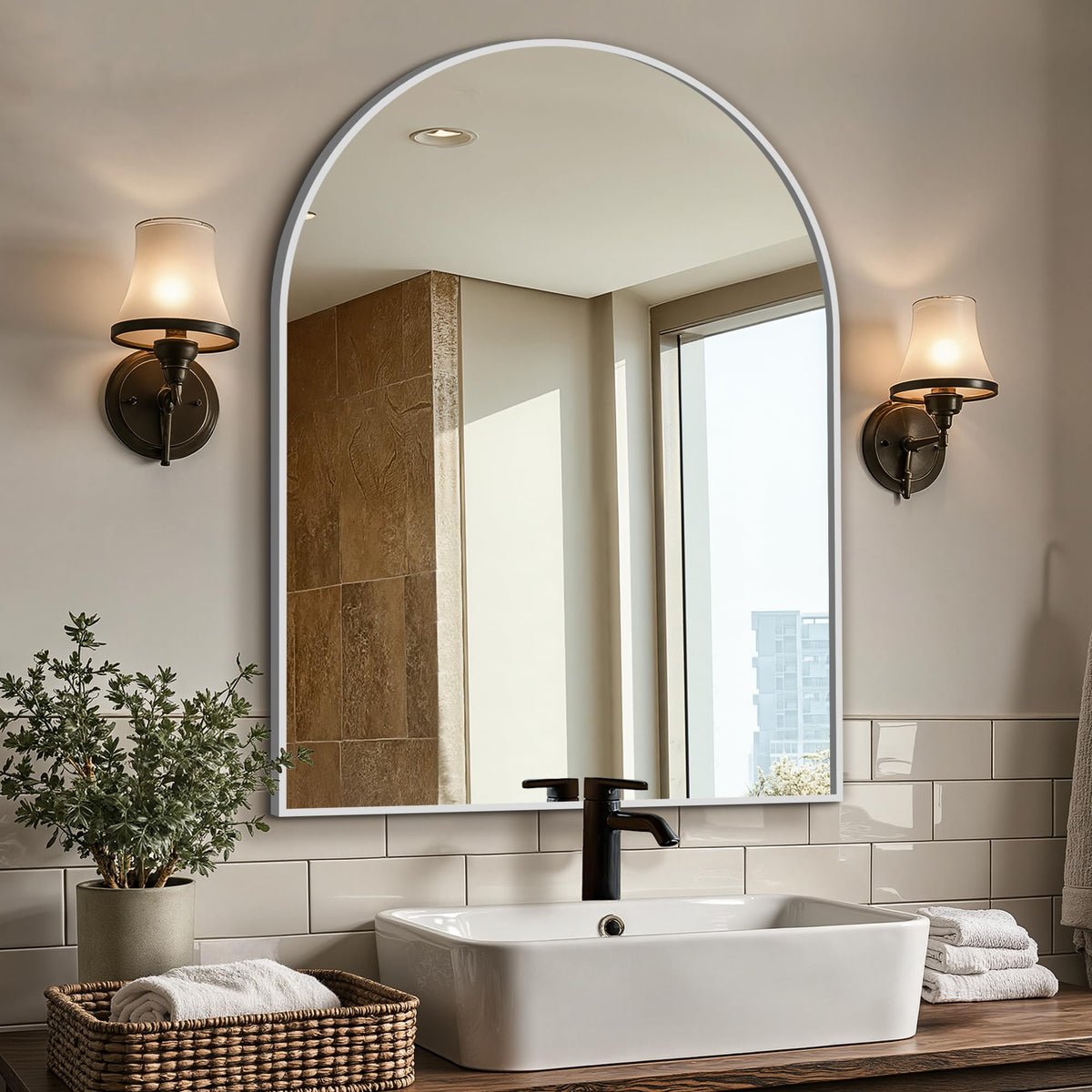 Arched Bathroom Vanity Mirror for Over Sink, 2 Pack 30”x20”, Black