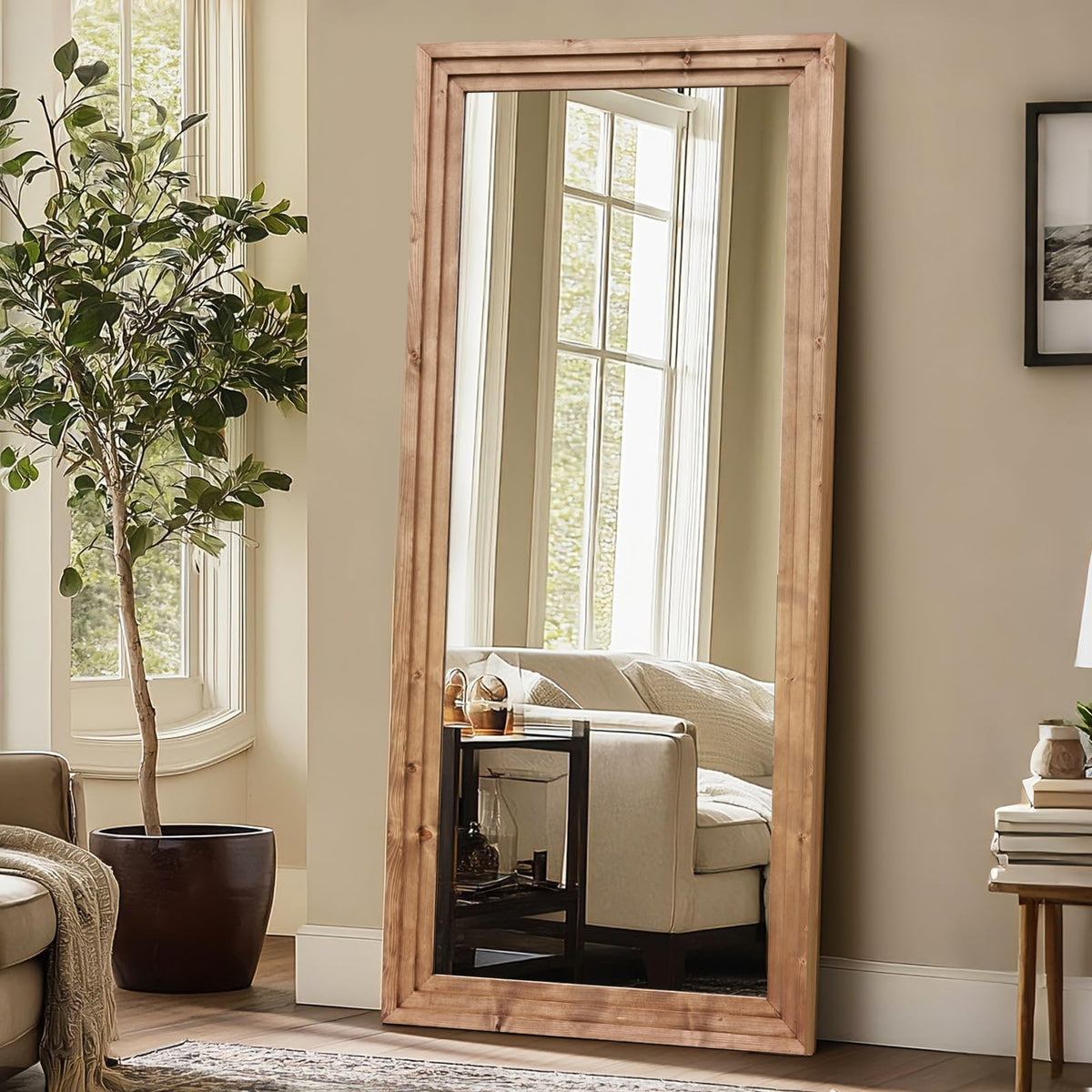 Full Length Mirror, 65 x 24 Inch Solid Wood Floor Mirror, Wood