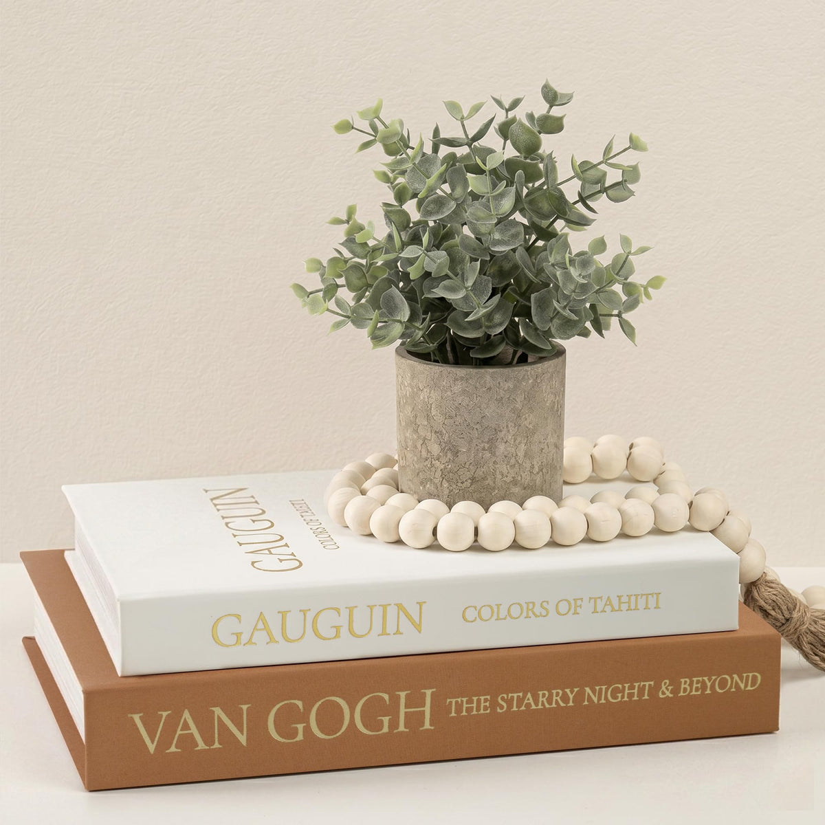 Decorative Books for Home Decor - Stackable Faux Book Box for Coffee Table Styling & Hidden Storage - Neutral Linen Fake Books as Display Riser for Shelf & Entryway (Set of 2, Van Gogh Art)