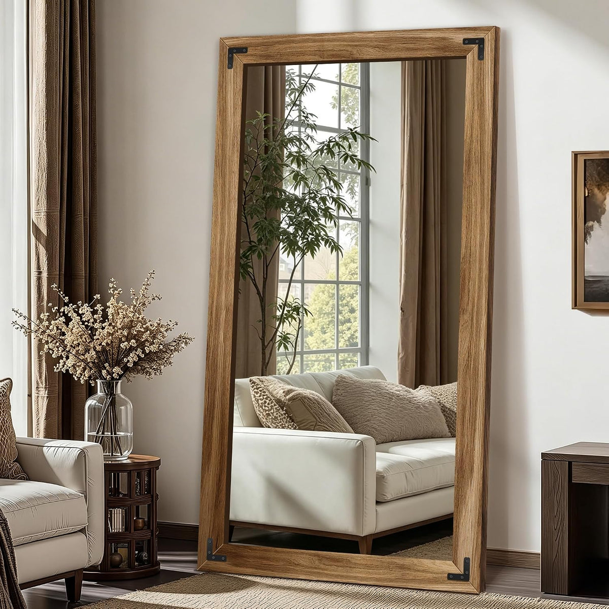 FICTOR Full Length Mirror, 30" x 55" Wooden Floor Mirror for Wall
