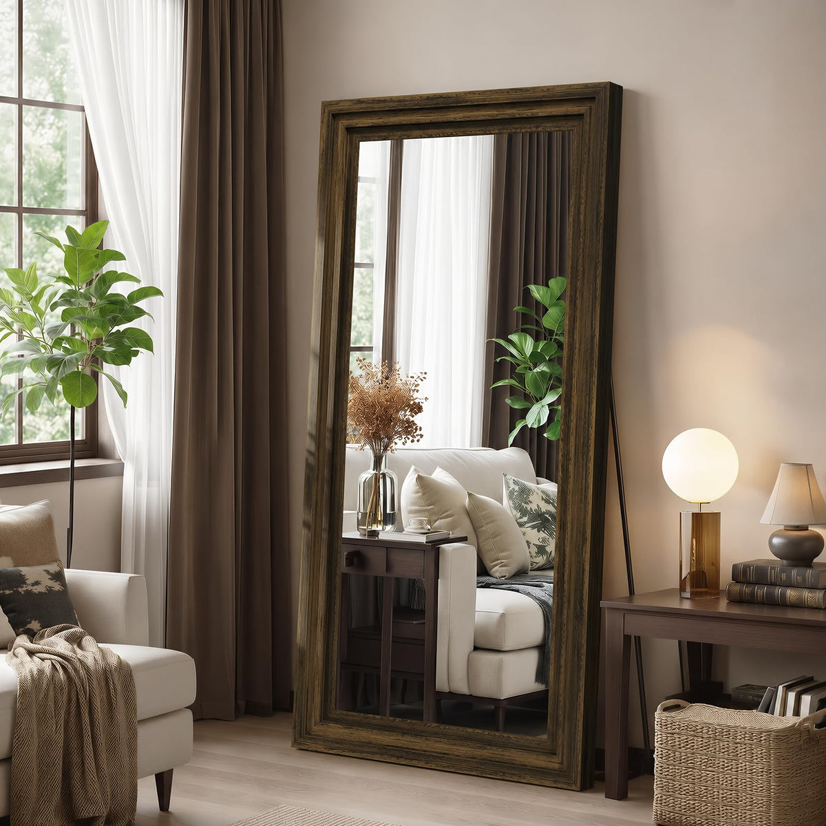 Wood Full Length Mirror 71"x30", Large Solid Wood Frame Floor Mirror