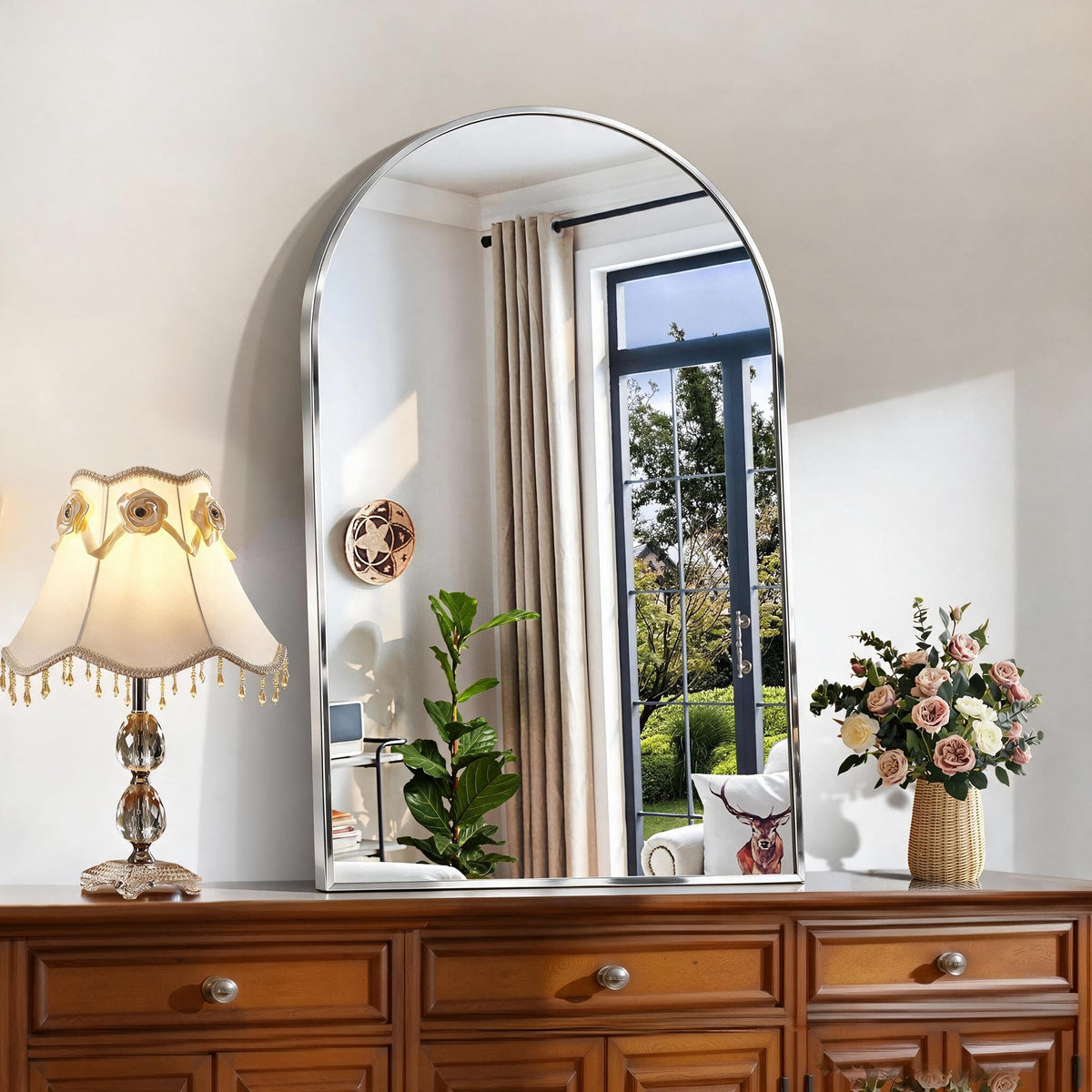 CIRCUMI Arched Wall Mirror, 36"x48" Black Arched Mirror for Bathroom