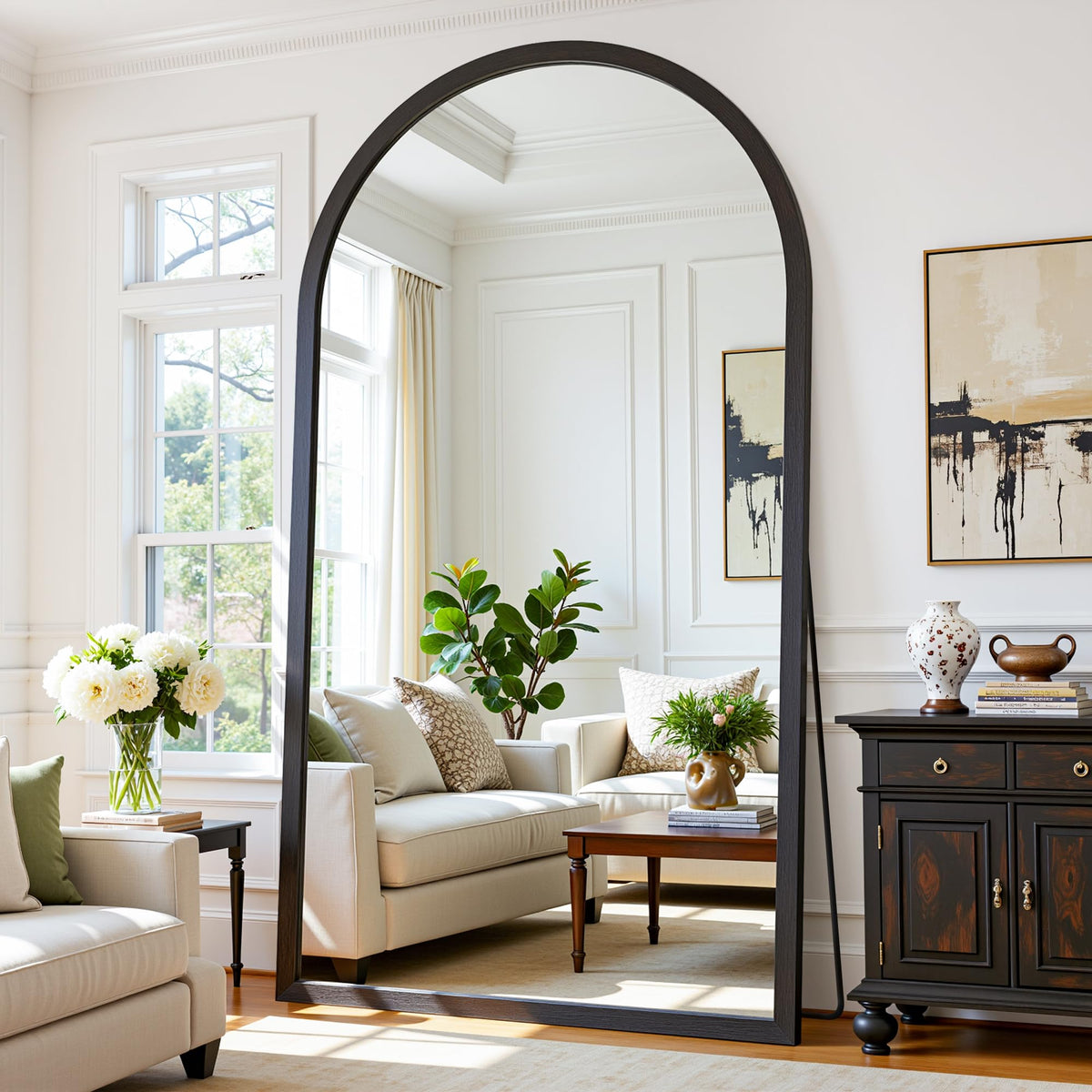 Antok Full Length Mirror 82"×44" Floor Mirror Standing Tall Mirror, Arched Stand up Large Wall Mirrors, Freestanding Full Body Mirrors for Bedroom Living Room Wood Vintage Style Nature