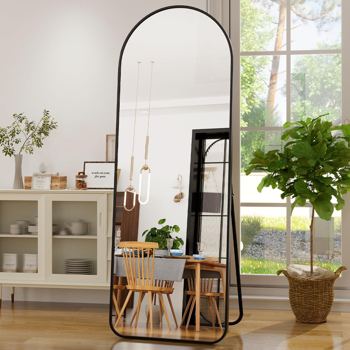 GLSLAND Arched Full Length Mirror,64"x21" Vintage Carved Floor Mirror Gold