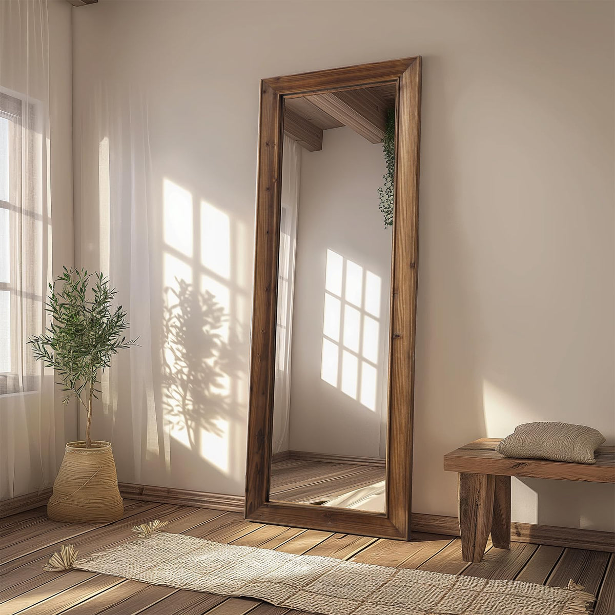 MELOMOIR Rustic Farmhouse Full Length Mirror with Solid Wood Frame 56"x21"